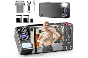 ZEOUPT Digital Camera, 4K 64MP Cameras for Photography, 270°Flip Screen Vlogging Camera, Autofocus, Flash, 18X Zoom, 2 Batteries, 64GB Card, Point and Shoot Digital Cameras for Kids Teens, Black