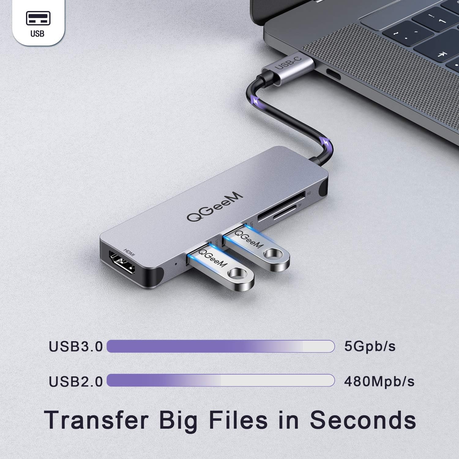 QGeeM USB C Hub, 5 in 1 USB C to HDMI Adapter, with 4K HDMI Output, USB 3.0, SD/TF Card Reader Compatible with MacBook Pro, iPad Pro, XPS, Surface Pro/Go More Type C (Thunderbolt 3) Devices: Computers & Accessories