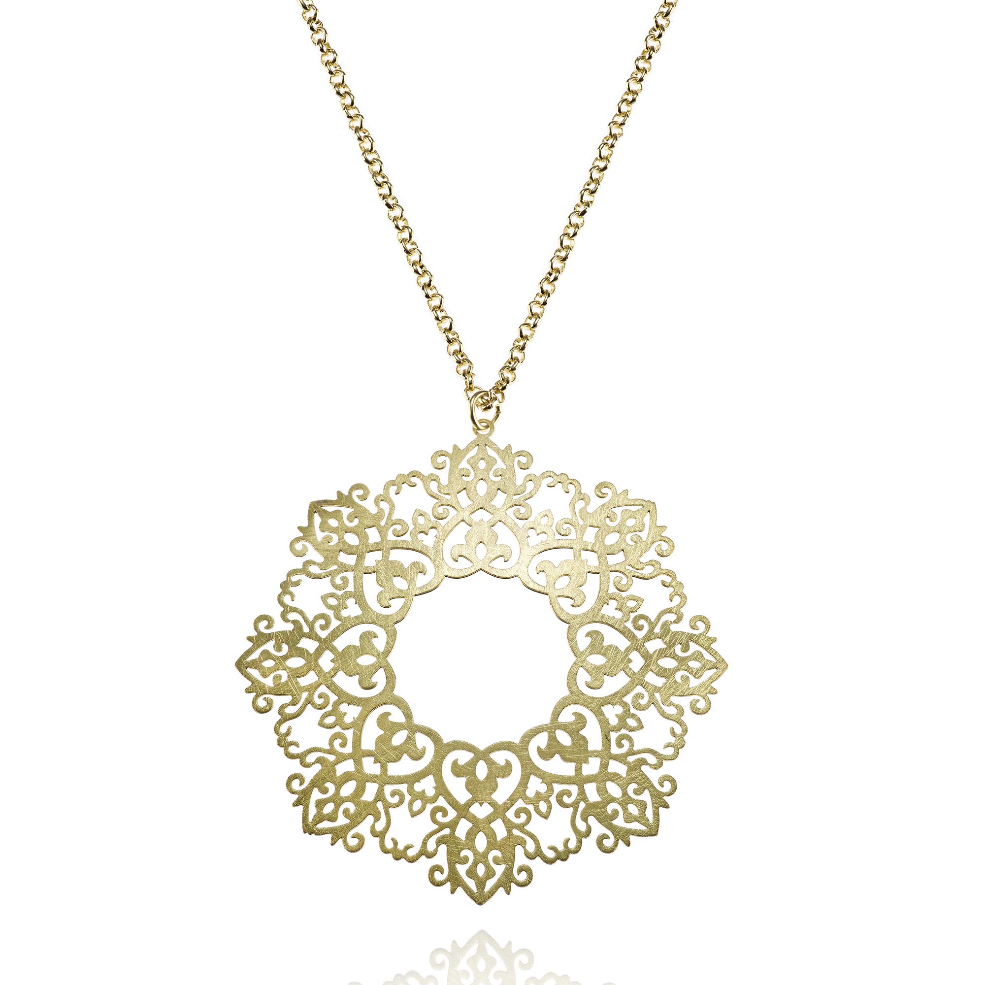 namana Gold Pendant Necklace with a Large Round Mandala Gold Pendant, Brushed Finish Sacred Geometry Long Necklaces for Women, Stylish Long Necklace for Women and Teen Girls