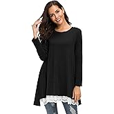 Sinono Women's Casual Lace Long Sleeve A-Line Swing Scoop Neck Tunic Top Blouse