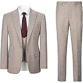 Men's 3 Pieces Slim Fit Plaid Suits Wedding Party Checked Tuxedo Blazer Jacket Vest Pants Suit Set