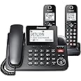 Panasonic Corded/Cordless Phone with Advanced Call Block, 2-Way Recording and Digital Answering Machine, 2 Handsets Expandable up to 6 Cordless Handsets - KX-TGF852B (Black)