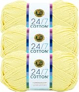 Lion Brand 24/7 Cotton Yarn Lemon 3 Pack 100% Mercerized Cotton 185 yd