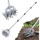 KLDOLLAR Rotary Cultivator, Hand Tiller Garden Tool with Sturdy Metal Tines | Adjustable Stainless Steel Long Handle Manual Cultivator for Gardening, Loosing and Mixing Soil, Reseeding Grass, Garden Beds
