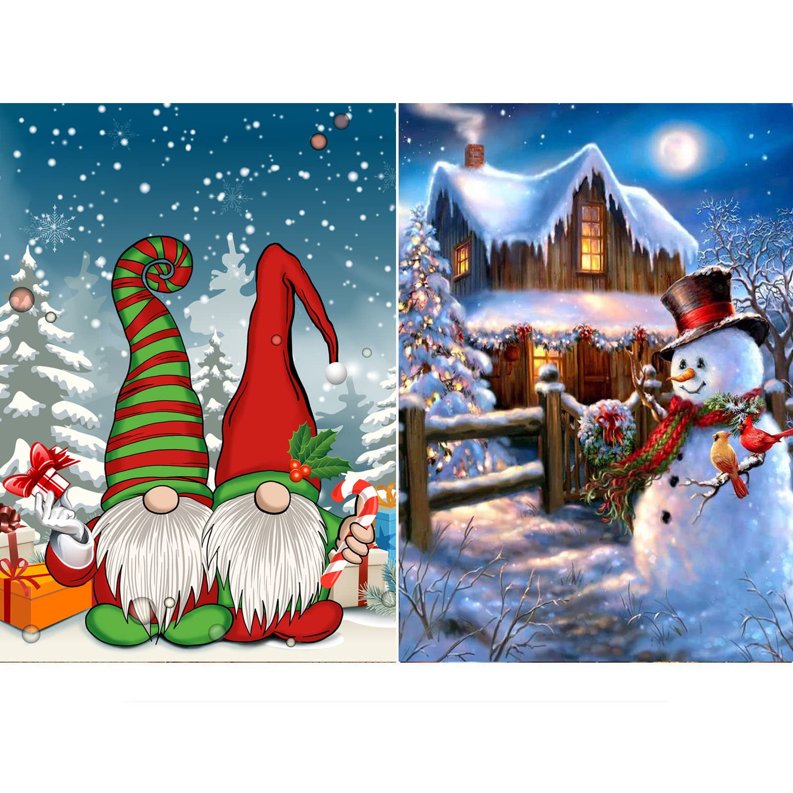 LANMANUO Christmas Diamond Painting Kits for Adults, 2 Pack DIY 5D Diamond Art Gnome Snowman Diamond Art by Number Kit Home Wall Decoration Supplies(12x16inch)