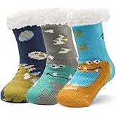 Kids Boys Fuzzy Socks Winter Warm Christmas Socks with Grips for Girls Thick Thermal Fluffy Socks for Home 3 Pack