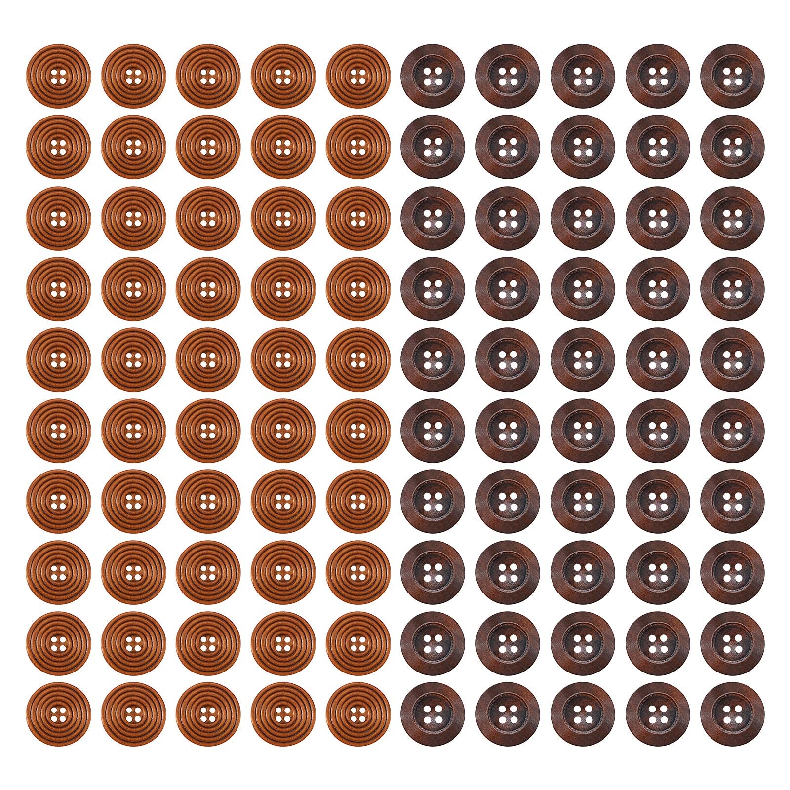 YINETTECH 100Pcs Wooden Buttons Brown Craft Buttons Vintage Decorative Button Retro Button Decoration for DIY Making Craft Sewing Knitting Handmade Clothing 25mm