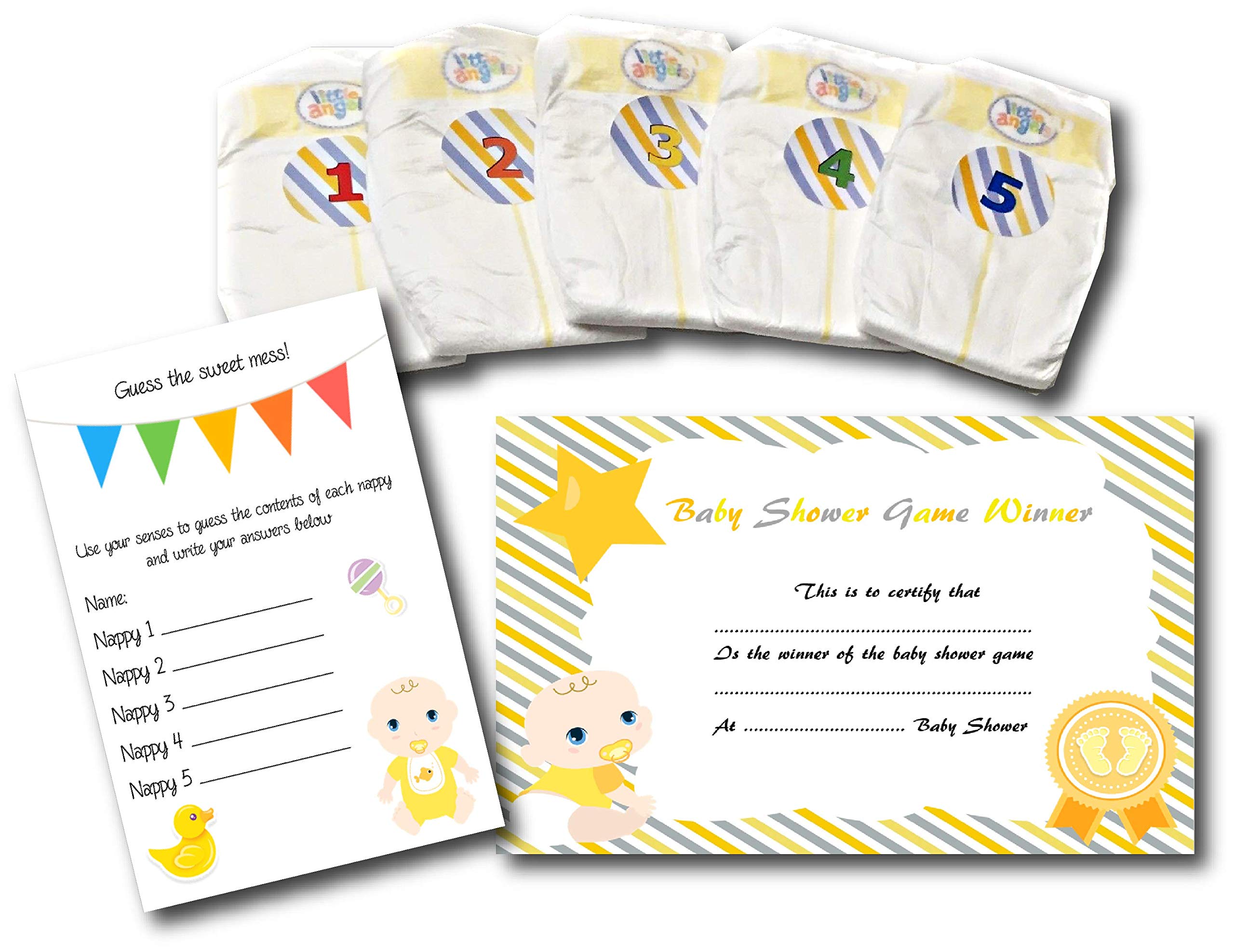 Dirty Nappy Baby Shower Game 10 20 30 Players Girl Boy Neutral Game Prize (20 Players, Yellow - Neutral)