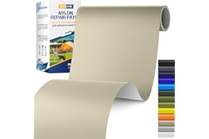 Sgooyir 6X63 Inch Nylon Repair Patch for Down Jacket, Self-Adhesive Nylon Fabric Repair Patch for Tents, Waterproof Fabric Repair Tape Patch Kit for Clothes, Puffer Jackets, Backpacks Beige