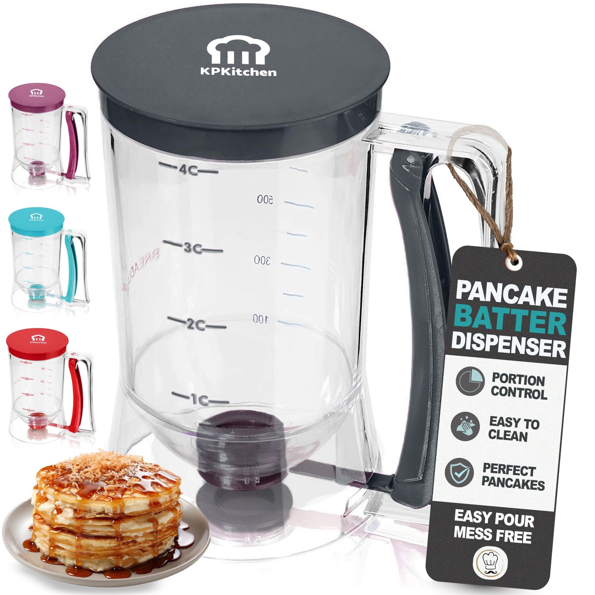 Photo 1 of Pancake Batter Dispenser - Kitchen Must Have Tool for Perfect Pancakes, Cupcake, Waffle, Muffin Mix, Cake & Crepe - Easy Pour Baking Supplies for Griddle - Pancake Maker with Measuring Label (Black)