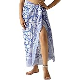 100% Cotton Sarong Coverup for Women Indian Hand Block Print Swimsuit Pareo Wrap Skirt Beach Bikini Cover Up Long (73" x 43")