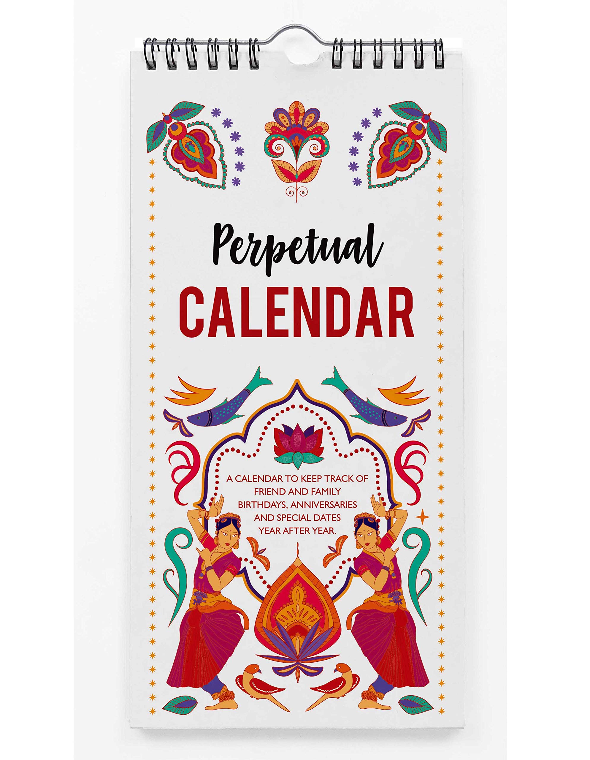 Inkdotpot Indian Bharatanatyam Dance Form Rustic Perpetual Calendar Birthday Wall Hanging Anniversary Special Event Reminder Calendar Book Journal Wall Hanging Birthday Gift Card Planner Organizer