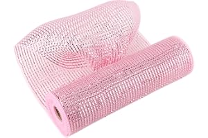 MEEDEE 10 Inch Pink Mesh Metallic Mesh Ribbon Pink Deco Mesh 10 Yards Mesh Roll Pink Mesh Ribbon for Christmas Tree Decoration, Mesh Garland, Pink Mesh Ribbon for Wreaths, Bow Making
