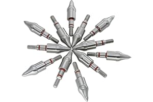 maifield Stainless Steel Archery Field Points, Easy Pull Various Outside Diameter,85/100/125/150/175/200/225/250/275/300 Grains,Screw in Archery Field Tips
