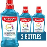 Colgate Total Alcohol Free Mouthwash, Peppermint, 3 Pack, 33.8 fl oz | 24 Hour Antibacterial Protection, Fights Bad Breath, Helps Prevent Gingivitis, Plaque, and Tartar Buildup