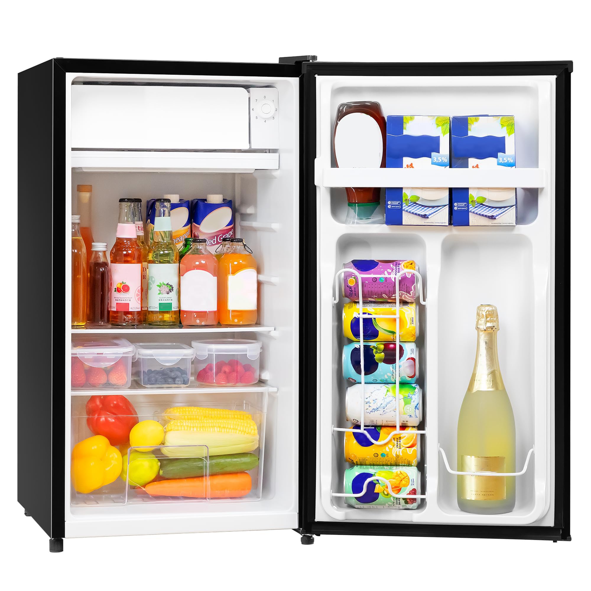 Manastin Mini Fridge with Freezer, 3.2Cu.Ft, Single Door Small Refrigerator, Energy-Efficient, Low Noise, Mini fridge for Bedroom Dorm and Office,Piano Black