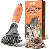 GoPets 2-in-1 Dematting Comb for Dogs, Pet Grooming Rake, Double-Sided Dog Brush for Shedding, Deshedding Brush for Cats, Undercoat Mat Dematting Tool for Long Haired Cats, Grooming Matting Hair