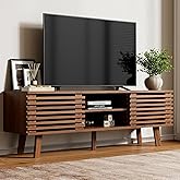 Furniway Mid Century Modern TV Stand for 50/55/60 inch TV, Entertainment Center with Storage & Sliding Door, Wood Media Console, TV Stand for Living Room, Bedroom, Walnut