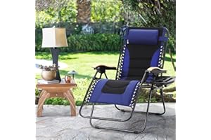 MAISON ARTS Oversized XXL Padded Zero Gravity Lawn Chair Anti Gravity Lounge Chair Foldable Recliner 30" Wide Seat Outdoor Camp Chair for Poolside Backyard Beach, Support 400lbs, Blue