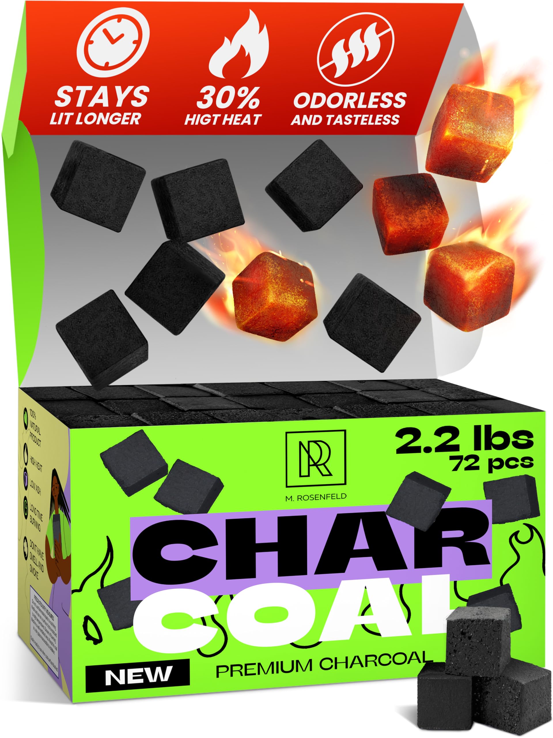 Photo 1 of Premium Coconut Charcoal Cubes - Coconut Coals XL Pack of 72 Count & 1 KG (2.2 lbs) – Premium Quality 25mm (1x1x1 in) – 100% Natural Coconut Charcoal Cubes – NOT Quick Light - Pack of 1