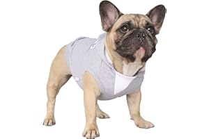 iChoue 100% Breathable Cotton Dog Hoodies Clothes for French Bulldog Sweatshirts Sweaters Frenchie Pug English Medium Dogs - Grey, Large
