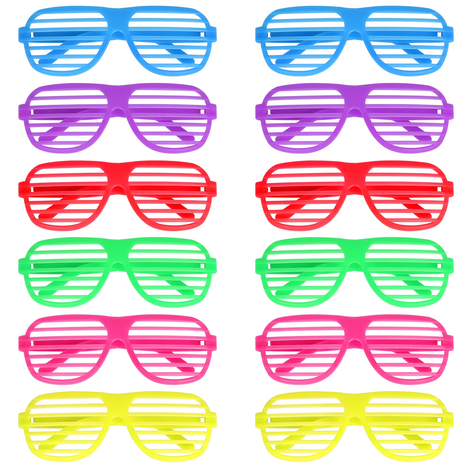 BOZILY 12pcs Neon Shutter Shades Sunglasses Novelty Neon Glasses 80's Party Slotted Sunglasses 80s Disco Shutter Glasses for 80s Party Fancy Dress Costume Prop