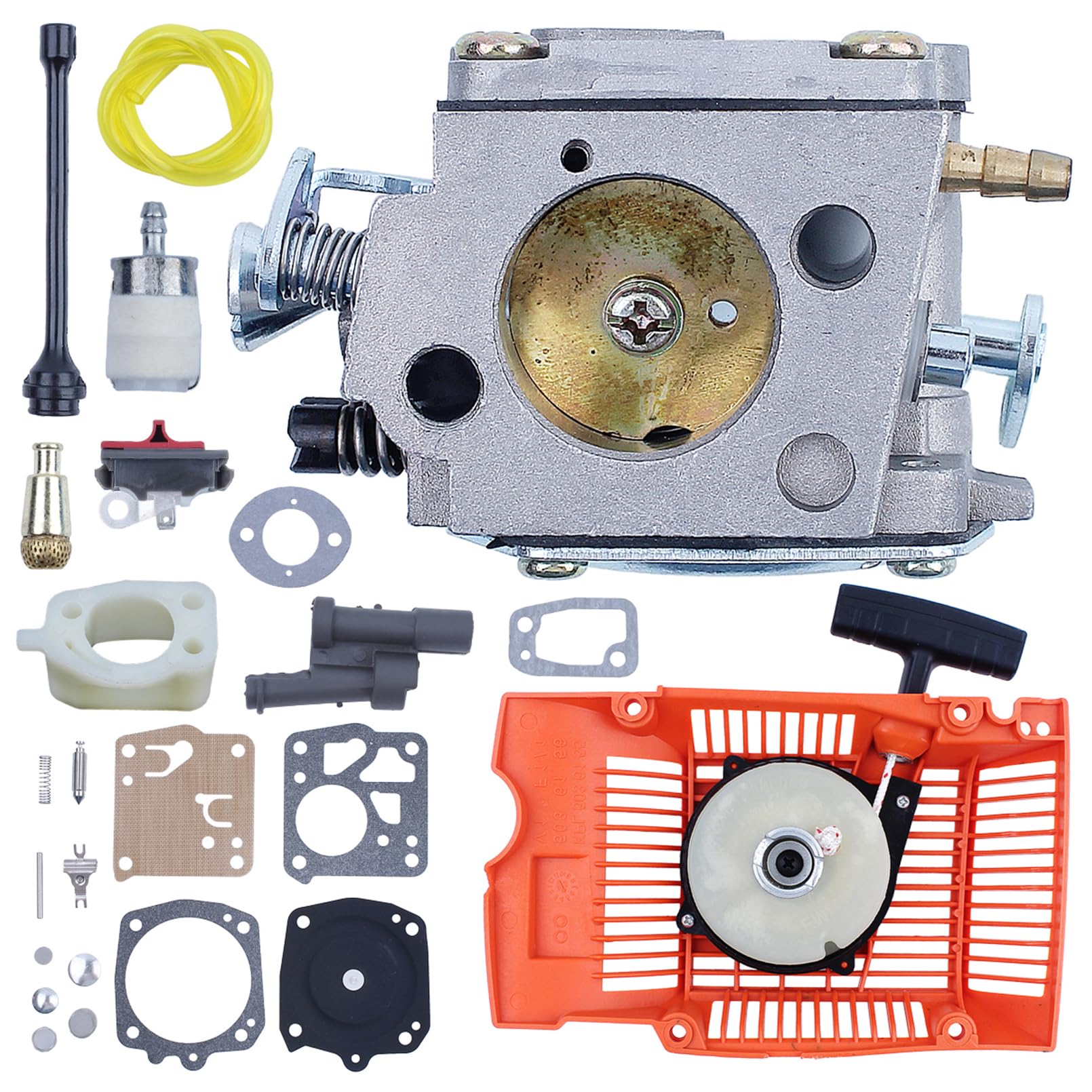 Gubeter Recoil Starter W Carburetor Intake Gasket Repair Kit, For Husqvarna 266 268 272Xp Chainsaw Parts, 503615571