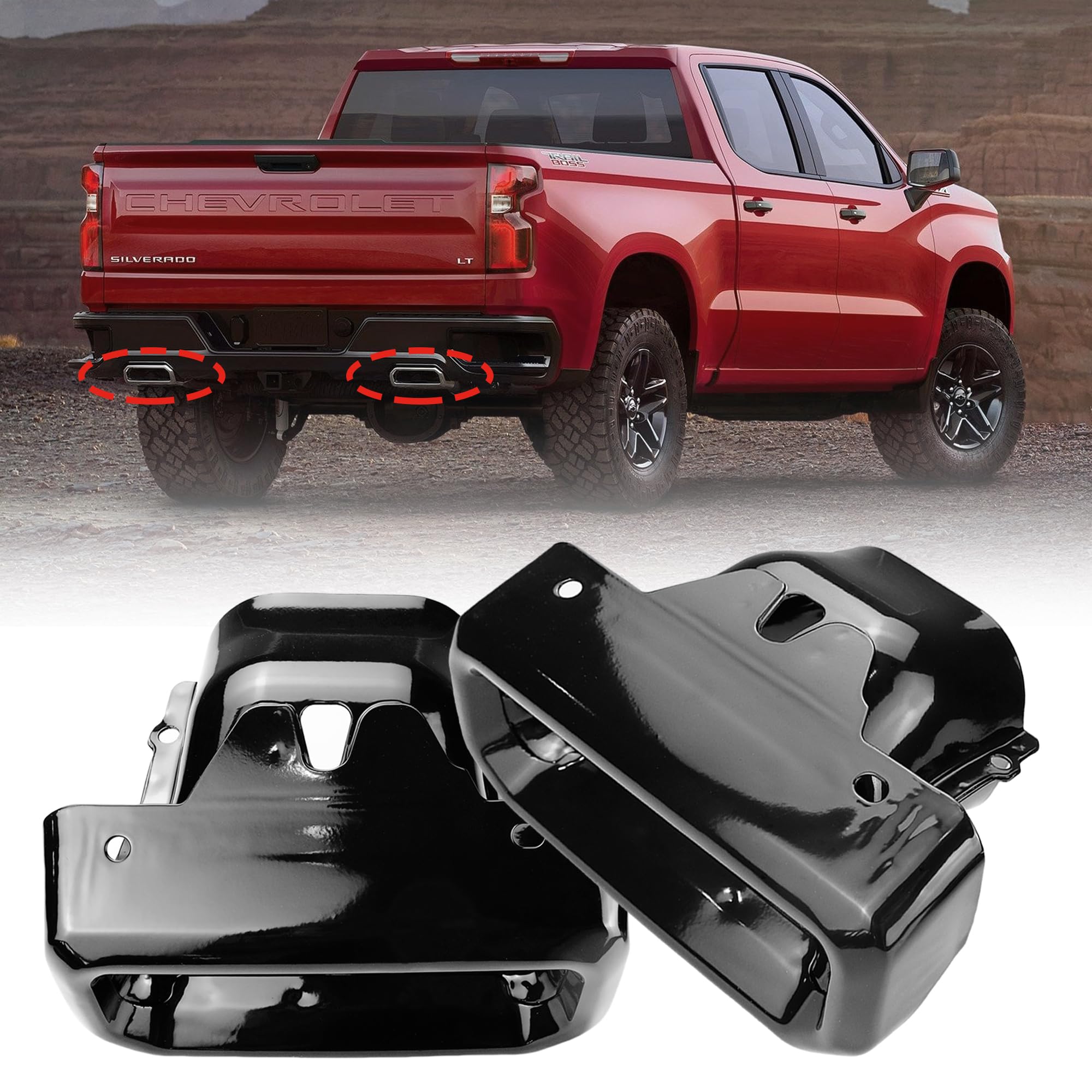Photo 1 of ***(USED/ UNABLE TO TEST ITEM)***HocvrlX Exhaust Tips Bezels Fits Compatible with GMC Sierra 1500 Chevrolet Chevy Silverado 1500 2019 2020 2021 2022 2023 2024 2253506 84434641 84434642