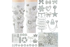 DoDoBeads 55 Pcs Silver Shoe Charms for Sneakers, Silver Junk Socks Charms Kit, Pearl and Rhinestone Sock Charm with Safety Pins, DIY Accessories for Decorating and Personalizing Socks Shoes Hats