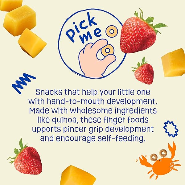 EARTH’S BEST ORGANIC MELTY HOOPS, BITE-SIZED SNACKS FOR BABIES 8 MONTHS AND UP, STRAWBERRY AND MANGO, 0.32 OUNCE INDIVIDUAL BAGS (PACK OF 4)