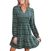CUPSHE Women's Plaid Fall Ruffle Mini Dress V Neck Puff Sleeve Casual Autumn Party Dresses