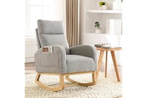 JEEOHEY Rocking Chair Nursery, Modern Glider Chair for Nursery with Solid Wood Legs,Upholstered Rocker Arm Chair with Two Side Pockets for Living Room Bedroom(Teddy-Gray)