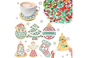 Qinyoung 6 Sets Christmas DIY Mosaic Tiles for Crafts Mixed Color Glass Mosaic Kits Xmas DIY Coasters Kit Make Your Own Stained Glass Mosaic Tiles Coaster for Handmade Home Holiday Decoration Gift