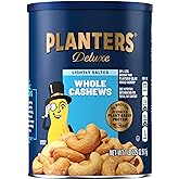PLANTERS Deluxe Lightly Salted Cashews, Plant Based Protein, 18.25Oz (1 Ct) | Whole Roasted Cashews. Snacks for Adults. Resealable Canister. Plant Based Protein Snack. Pantry Staples