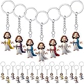 AceOrbit 100 Pcs Mini Jesus Keychains Bulk Acrylic Jesus Christian Keychains Small Religious Keyrings for Women Men Church Events Sunday School Epiphany Easter Party Favors Gift