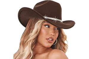 Women Rodeo-Western Felt-Cowboy-Hat Bling-Rhinestone-Decor Glitter-Disco-Ball Cowgirl-Hat Diamond Roll-Up-Brim Fedora Medium