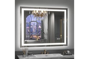 CHARMOR 40x36 Inch LED Bathroom Mirror for Wall, Lighted Bathroom Vanity Mirror with Lights, Dimmable, Anti-Fog, 3 Colors, Shatter-Proof,ETL Listed (Front Lights+Backlit)