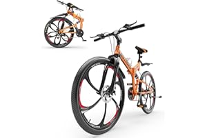 Max4out 26 Inch Folding Mountain Bike, 21 Speed Full Suspension Bicycle with High-Carbon Steel, Dual Disc Brake Non-Slip Quick Release tire Folding Bicycle for Adults/Men/Women
