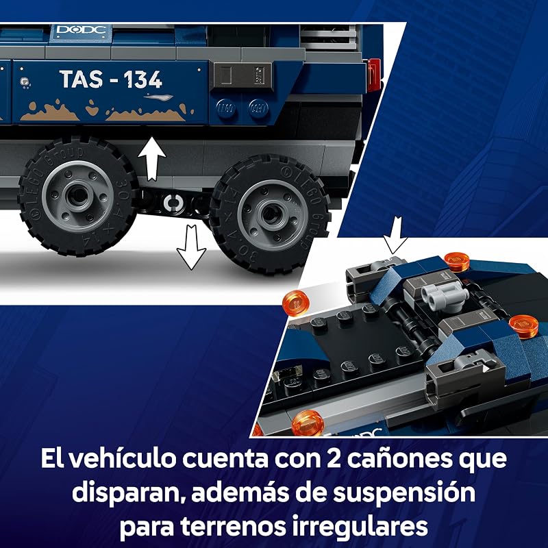 | Marvel Spider-Man: Persecución del Furgón Penitenciario - Coche Blindado de Juguete de Superhéroes y 4 Minifiguras Inc. Tombstone y Tarántula - Regalo para Niños de 8+ Años y Fans - 76349