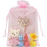 Jexila 50pcs Valentines Day Large Organza Bags 8X12 inch Pink Mesh Bags Drawstring Jewelry Gift Pouch for Baby Shower Birthday Wedding Party Favor Goodie Candy Bags (Pink)