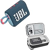 JBL Go 3 Portable Waterproof Wireless Bluetooth Speaker Bundle with Premium Carry Case (Blue Pink)