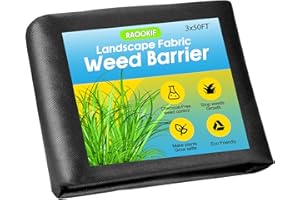 RAOOKIF 3 * 50ft Non-Woven Weed Barrier Fabric Heavy Duty, 5OZ Premium Landscape Fabric, Durable Weed Blocker Fabric, Weed Control Garden Cloth (3 * 50ft)