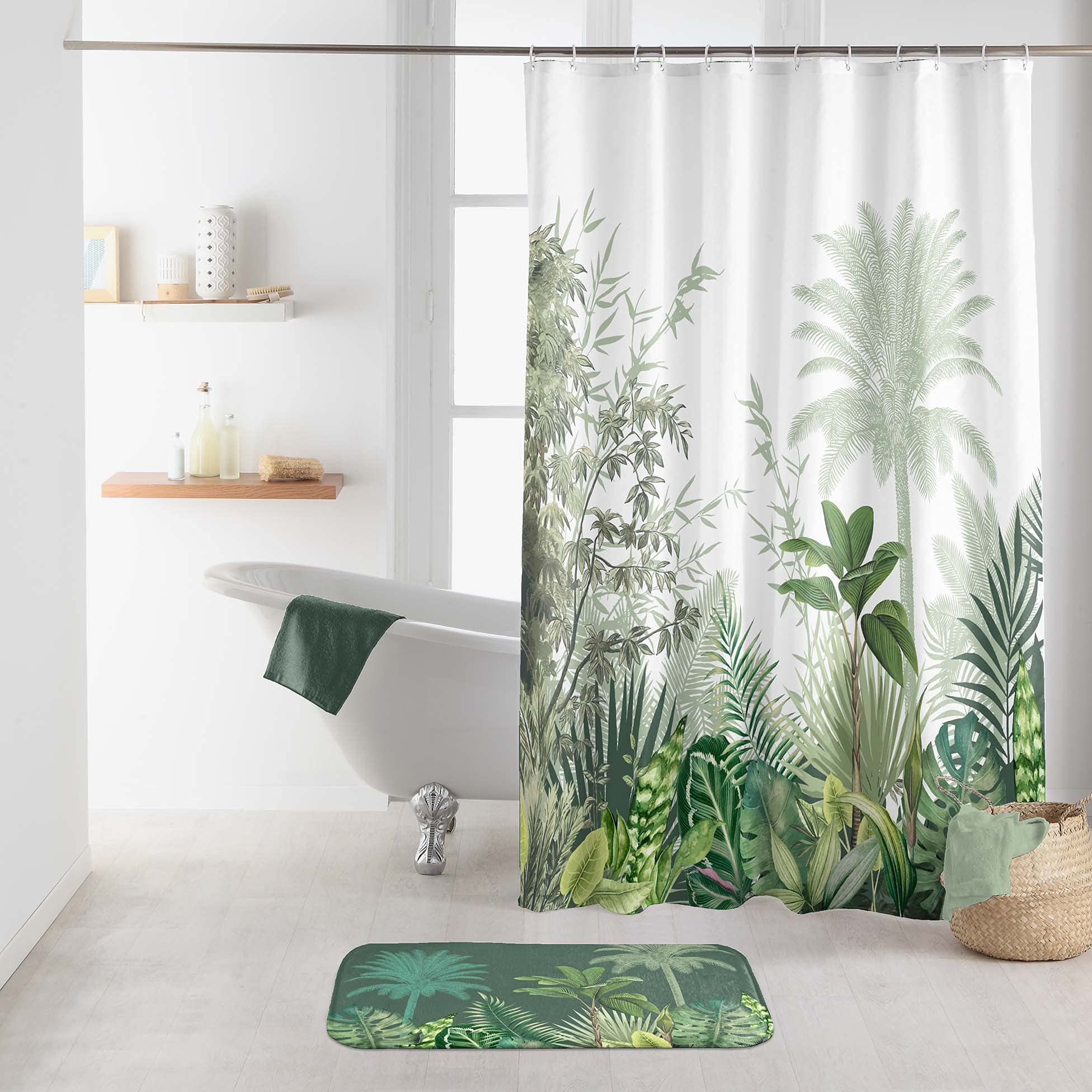 Douceur d'Intérieur Soft Vagabonde Shower Curtain with Hooks, Multi-Colour, 180 x 200 cm