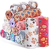 Chumia 18 Pcs Fleece Puppy Blanket Bulk, Soft Warm Pet Blanket with Paw Bone Star Elephant Dot Heart Printed Fluffy Throw Bed Mat for Small Medium Dog Cat Kitten Animals(23 x 16 Inch, Sweet)