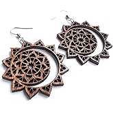 Sun and Moon Wooden Earrings, Celestial jewelry, Moon Child