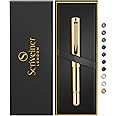 Scriveiner Heavy Gold Rollerball Pen, Award Winning Luxury Pocket Pen with 22K Gold Plated Finish, German Schmidt Refill, Best EDC Writing Pen Gift Set for Men & Women, Nice Fancy Office Pen