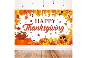 AUSHENKE Happy Thanksgiving Backdrop - Fall Maple Leaves, Turkey, Pumpkin Themed Banner for Party Decorations, 71x43 Inches