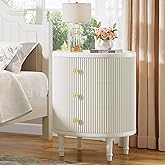 Tribesigns Nightstand with 3 Drawers, Farmhouse Night Stand with Storage, Oval Bed Side Table with Gold Handles and Solid Woo