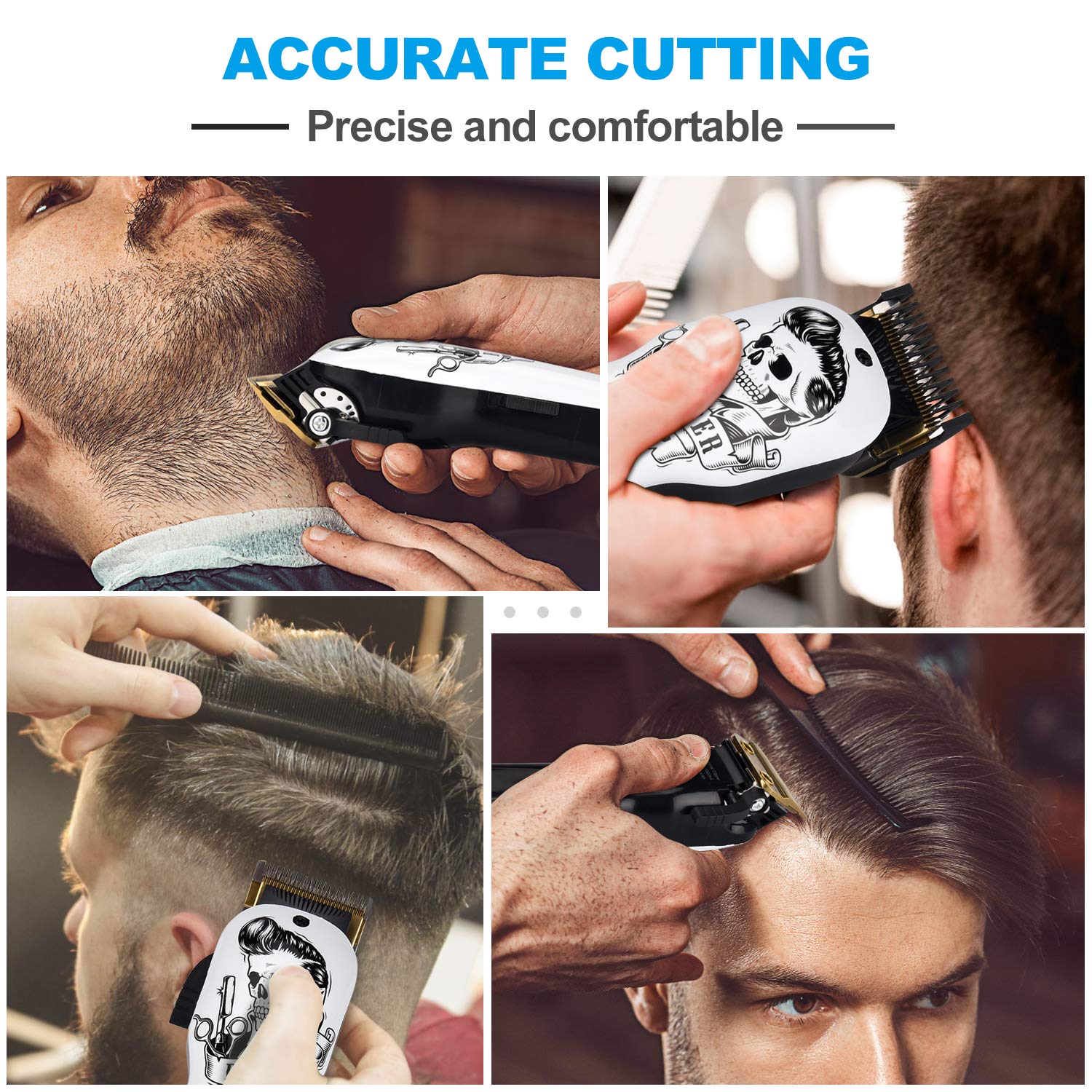 Professional Cordless Hair Clippers Electric Hair Cutter Machine Kit Rechargeable Wireless Hair Grooming Trimmers Set with 6Pcs Guide Combs for Men Kids Babies Family Home