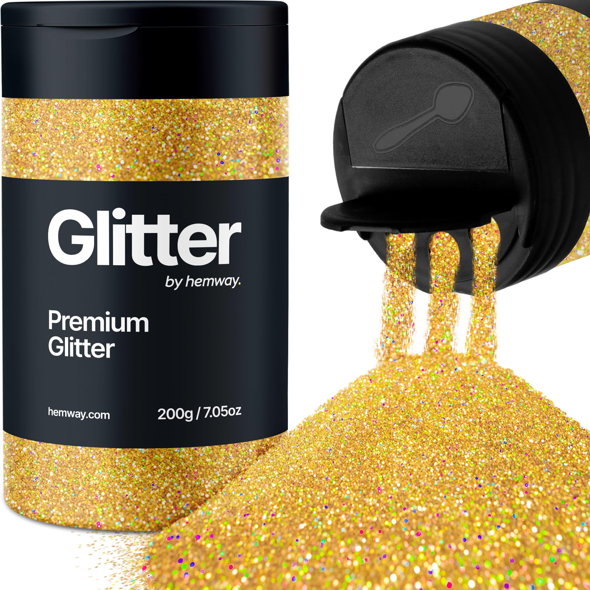 Hemway Gold Holographic Glitter Shaker, 200g Ultrafine Glitter for Crafts Metallic Flake Sequins for Resin & Epoxy Crafts for Decorating, Halloween, Christmas, Nail, Face, Bunting, Art, Pots